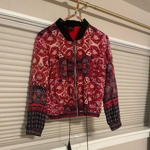 Angie Bohemian Red White and Black Lightweight Bomber Jacket